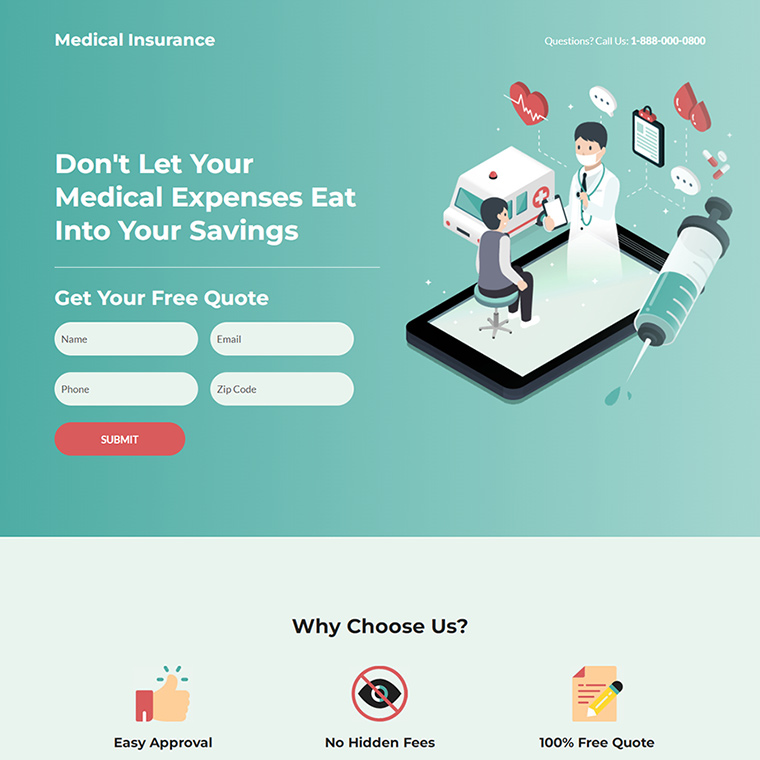 medical insurance responsive landing page design Health Insurance example