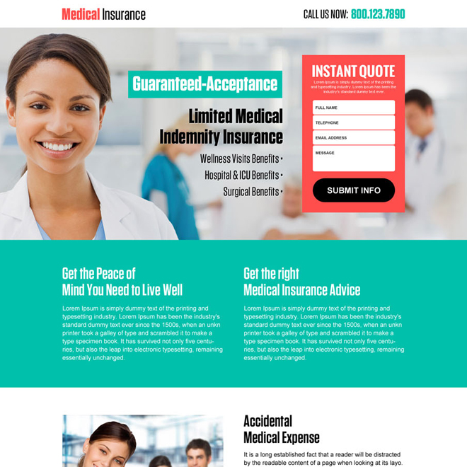 medical insurance instant quote responsive landing page design