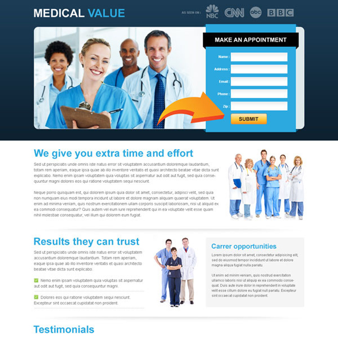 medical service make an appointment lead capture clean landing page template Medical example