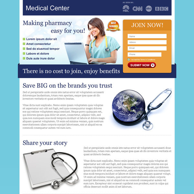 medical center small lead capture landing page design