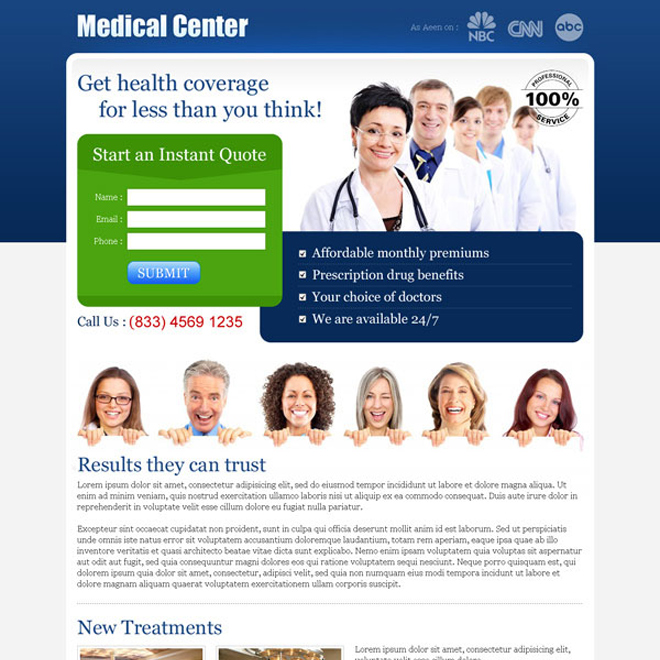 health insurance instant quote small lead capture landing page