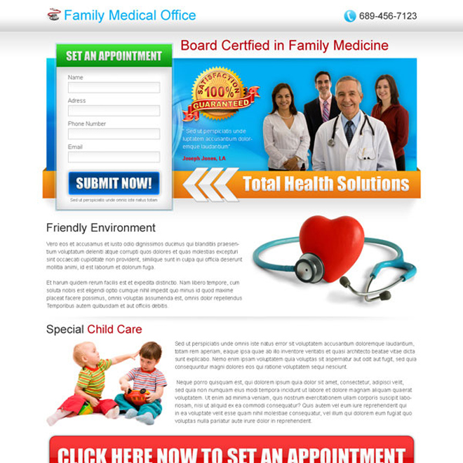 medical service lead capture landing page design