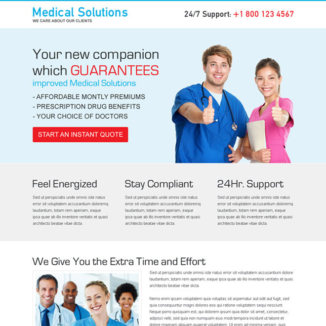 medical solutions clean and converting CTA landing page design