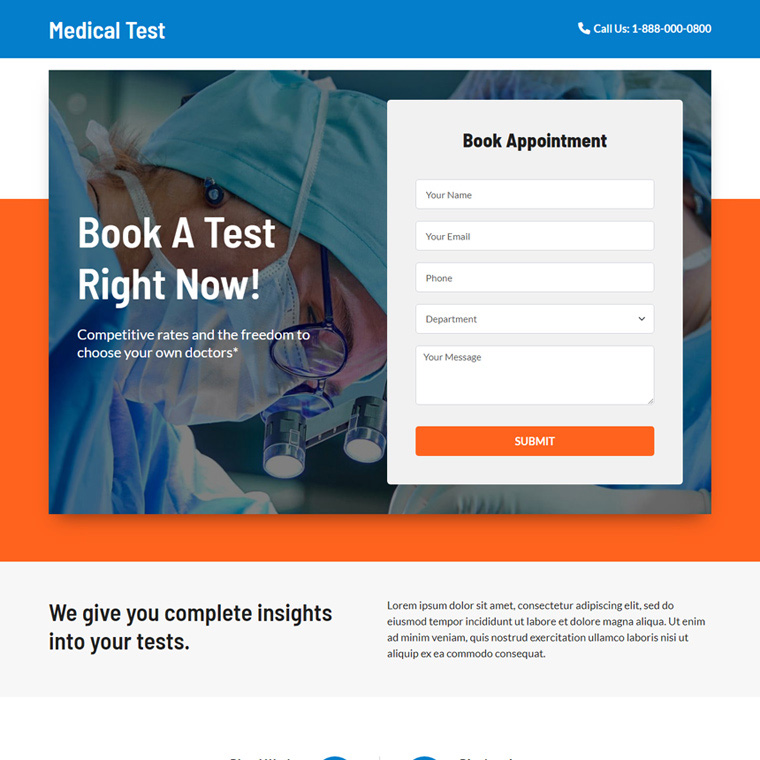 medical examination center landing page