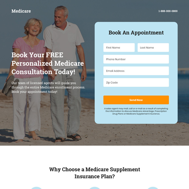 medicare appointment booking responsive landing page design