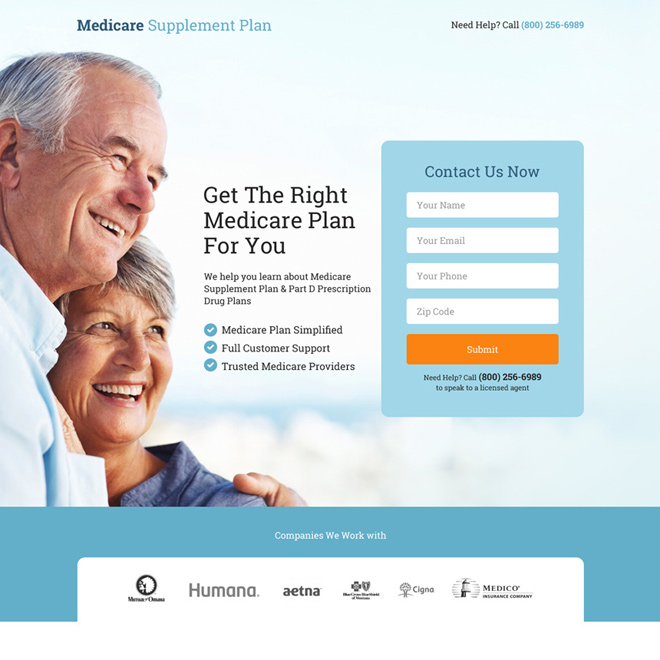 medicare supplement plan responsive landing page design Medicare example