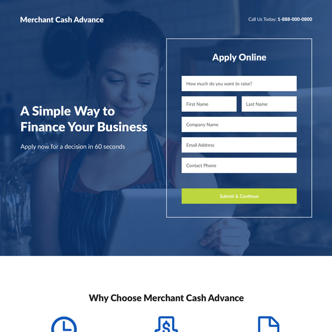 merchant cash advance online application responsive landing page Loan example