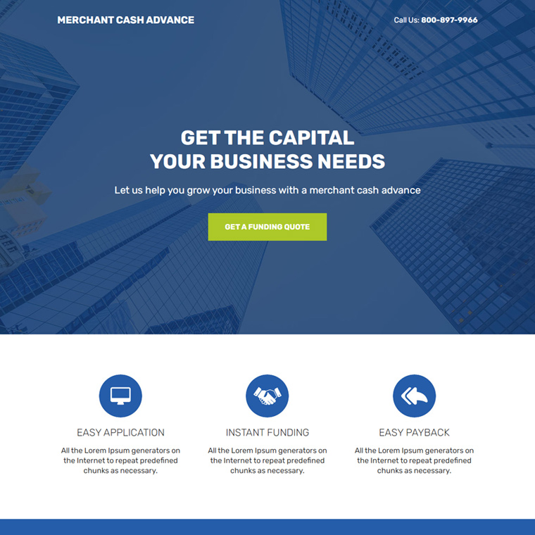 professional merchant cash advance responsive landing page Business Loan example