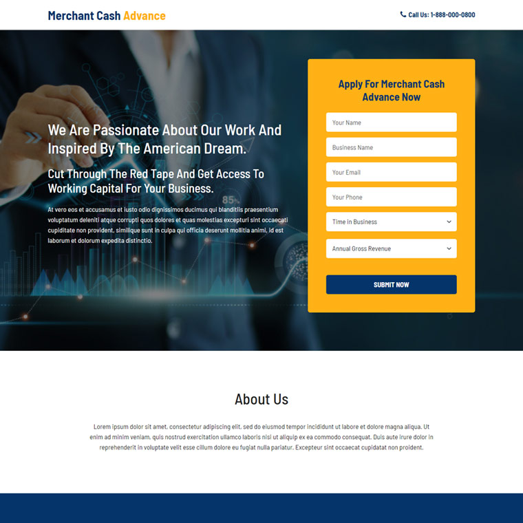 merchant cash loan responsive landing page design