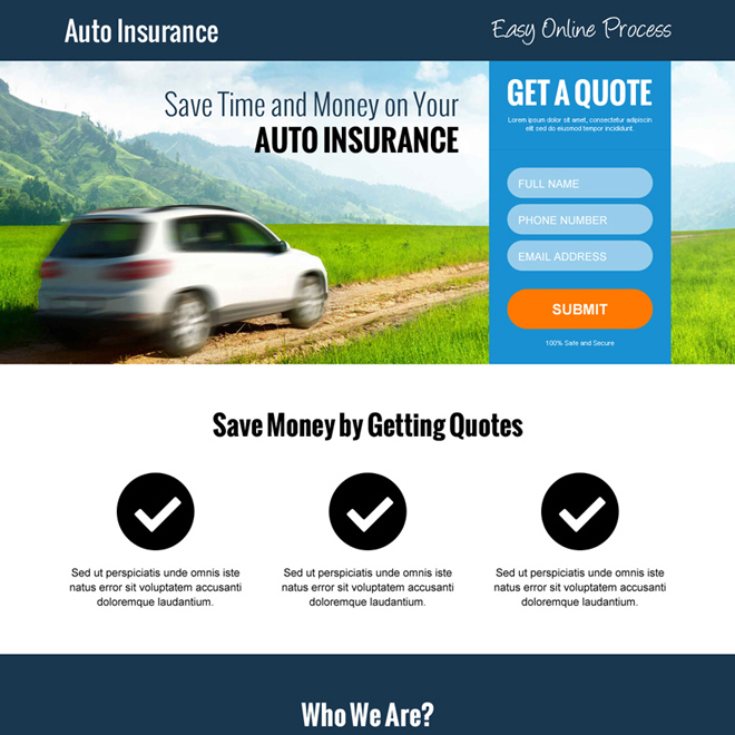 Purchase modern auto insurance lead capture landing page design 