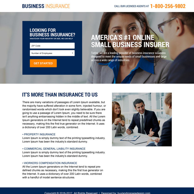 minimal business insurance responsive landing page Business Insurance example