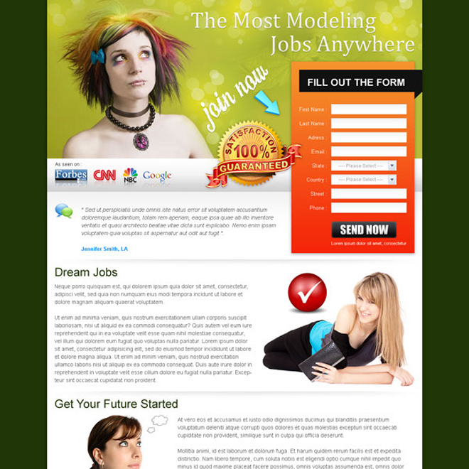 best landing page design for modeling job lead capture