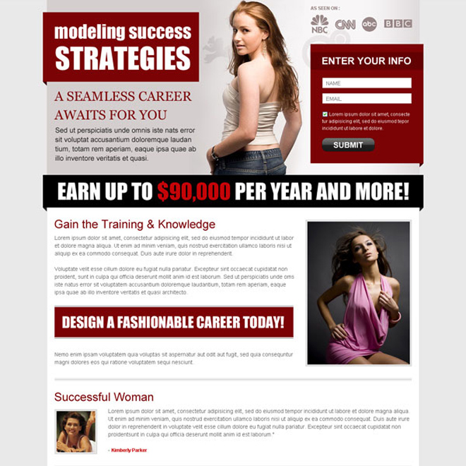 modeling success strategies clean lead capture page design