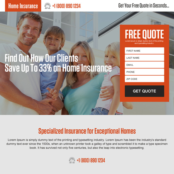 Home Insurance Landing Page Design Templates To Capture Leads Money Saving Home Insurance Quote Landing Page Design Example
