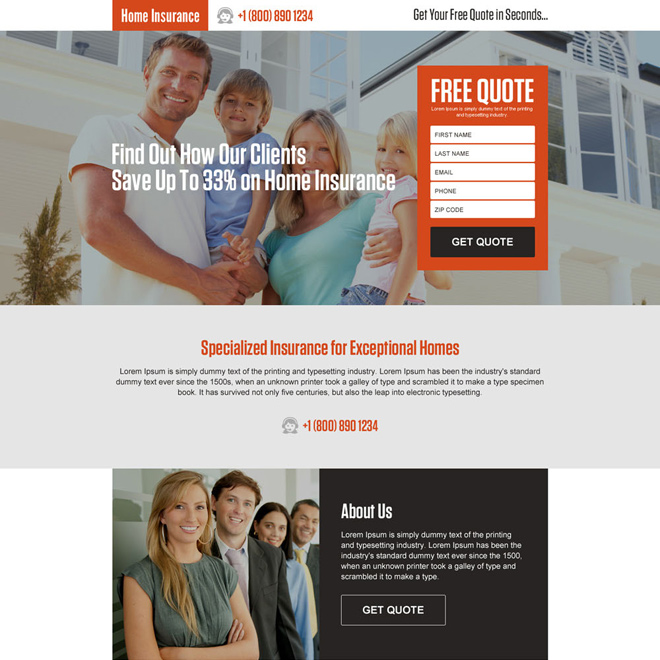 responsive home insurance landing page design template Home Insurance example