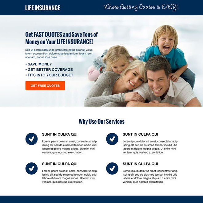 life insurance free quote cta and lead capture responsive landing page design Life Insurance example