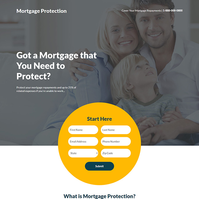 mortgage protection lead capture responsive landing page Mortgage example