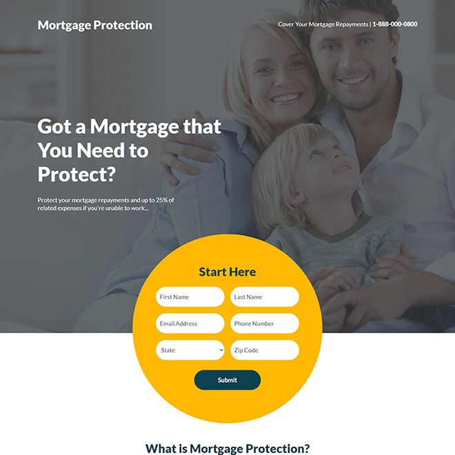 mortgage protection lead capture responsive landing page