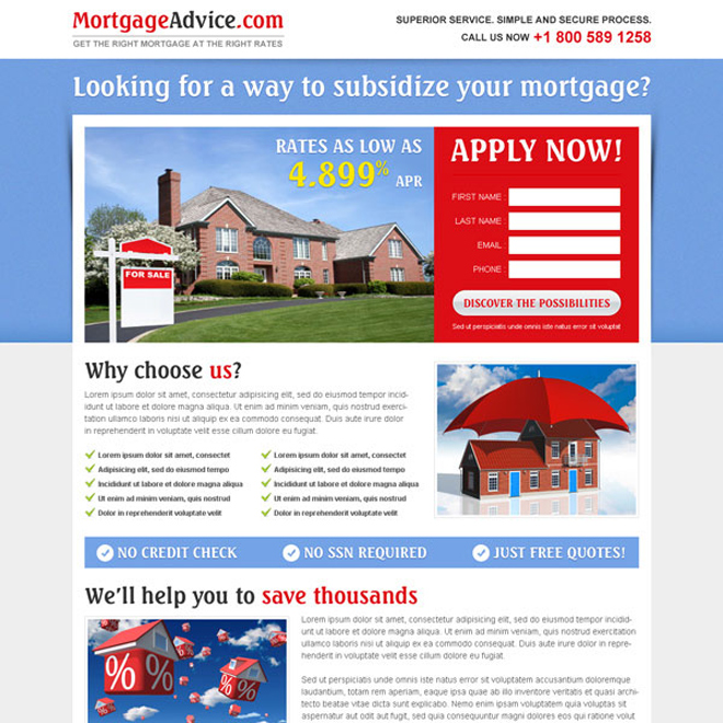 beautiful and creative highest converting mortgage landing page design Mortgage example