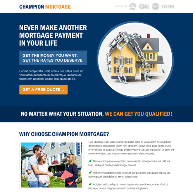 get the best rates you deserve for your mortgage call to action splash page design Mortgage example