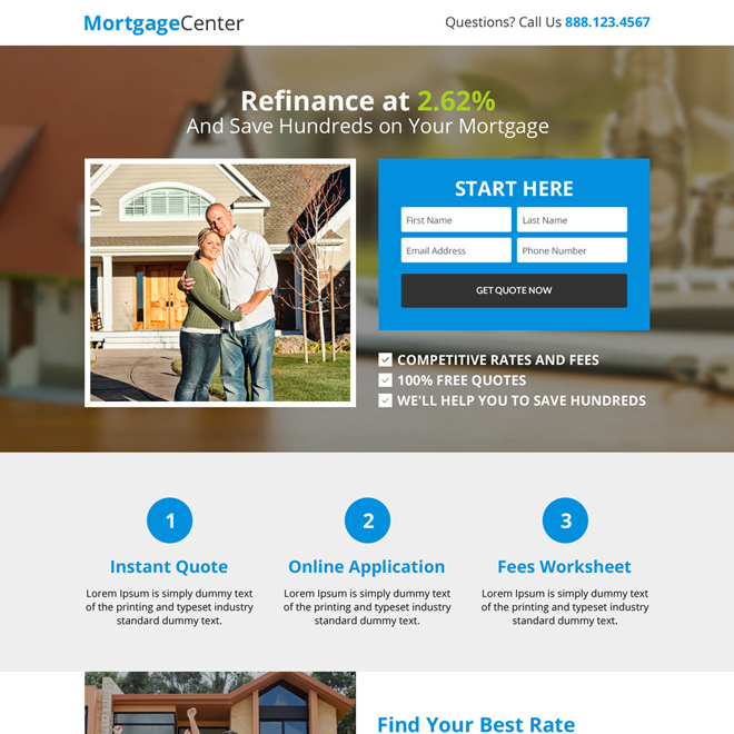 mortgage center responsive lead gen landing page design Mortgage example