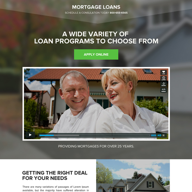 mortgage against property responsive video landing page