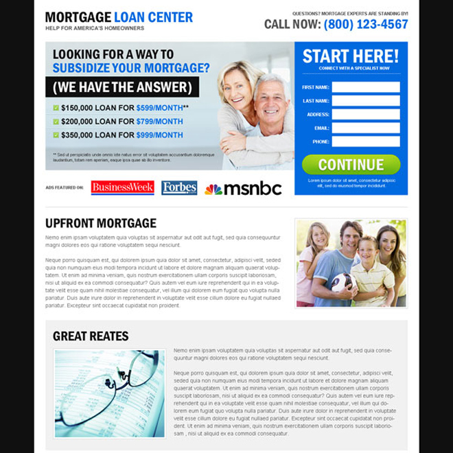 mortgage loan center effective and user friendly lead capture landing page design Mortgage example