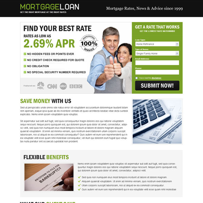 mortgage loan best rate lead capture eye catching landing page design