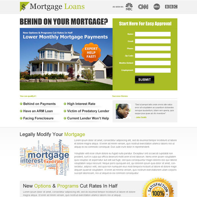 clean and effective mortgage lead capture squeeze page design Mortgage example