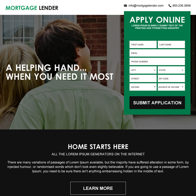 mortgage payment calculator lead capturing responsive landing page