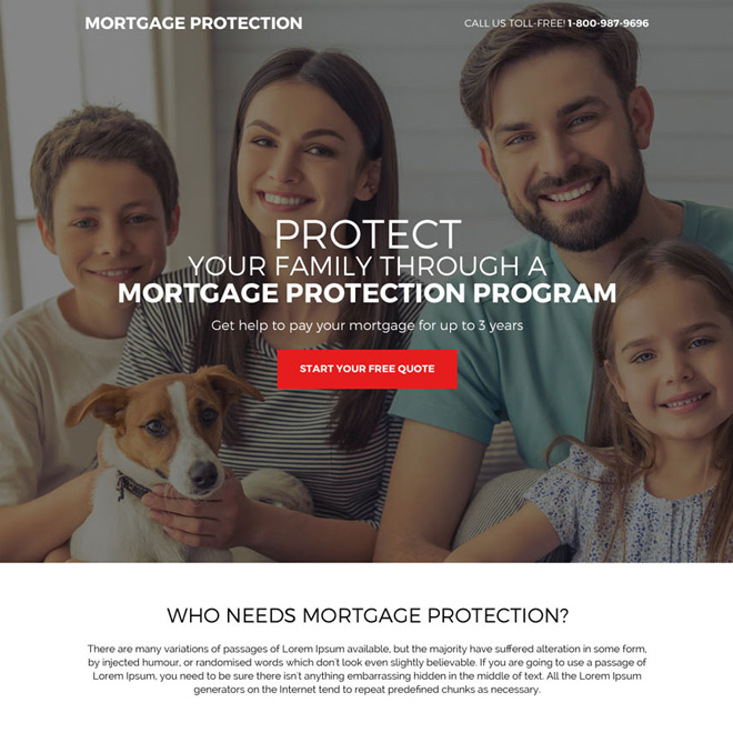 mortgage protection program responsive landing page Mortgage example