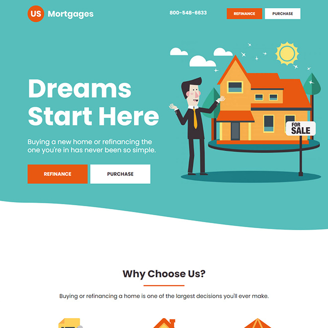 mortgage refinance and purchase responsive landing page