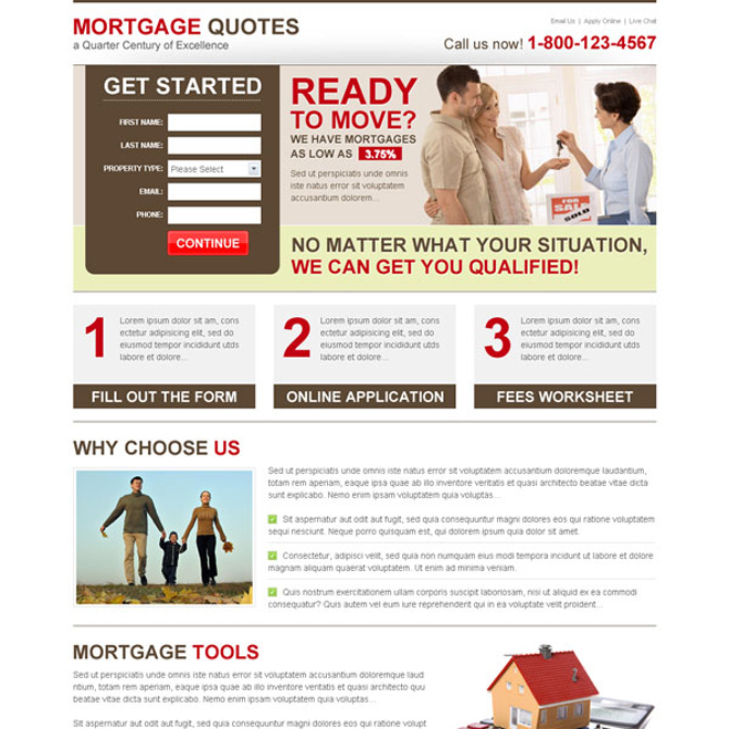 mortgage quotes amazing lead capture informative landing page Mortgage example