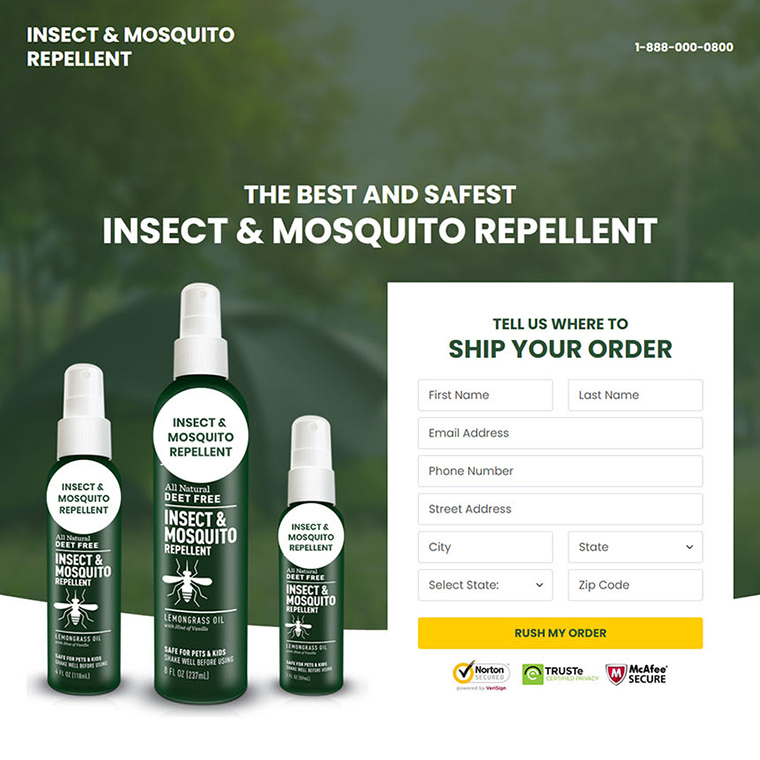 mosquito repelinator product responsive landing page