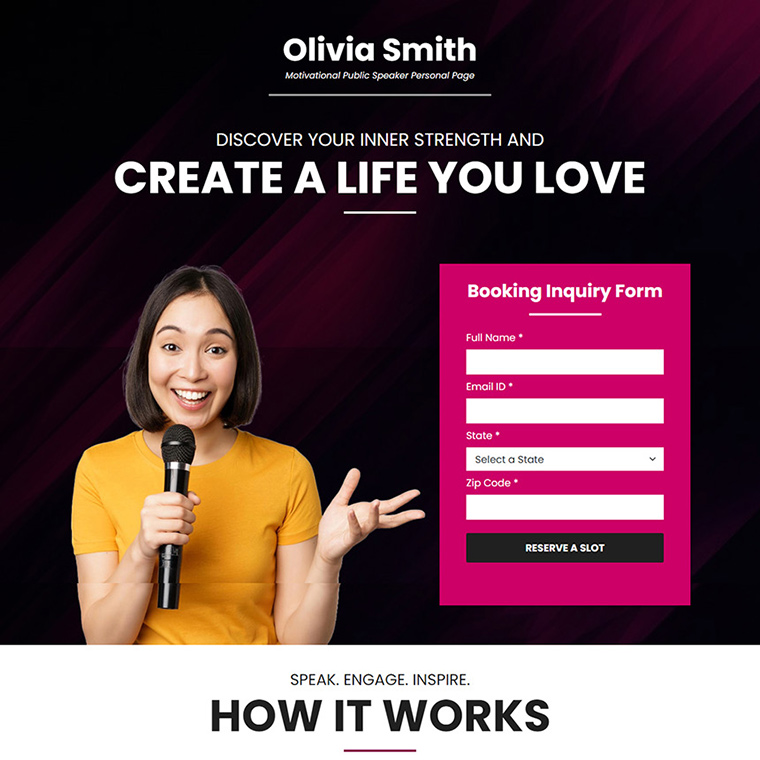 motivational public speaker responsive landing page