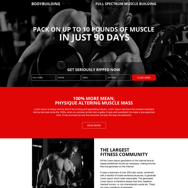 responsive muscle building workout dark landing page design