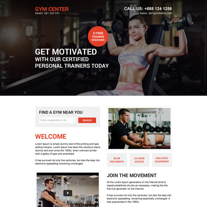 muscle building workout responsive landing page design