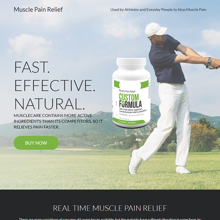 muscle pain relief product selling responsive landing page