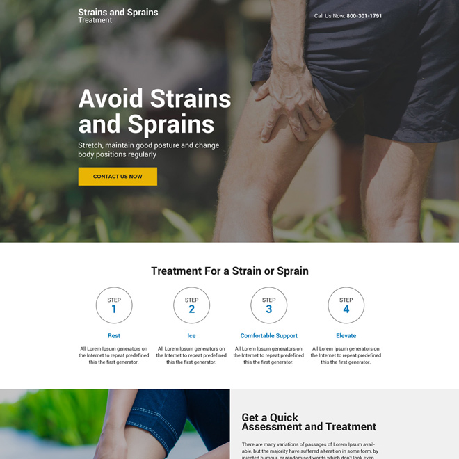 muscle strain and sprain treatment mini responsive landing page