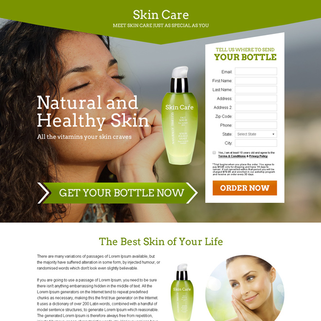 skin care product selling bank page design Skin Care example