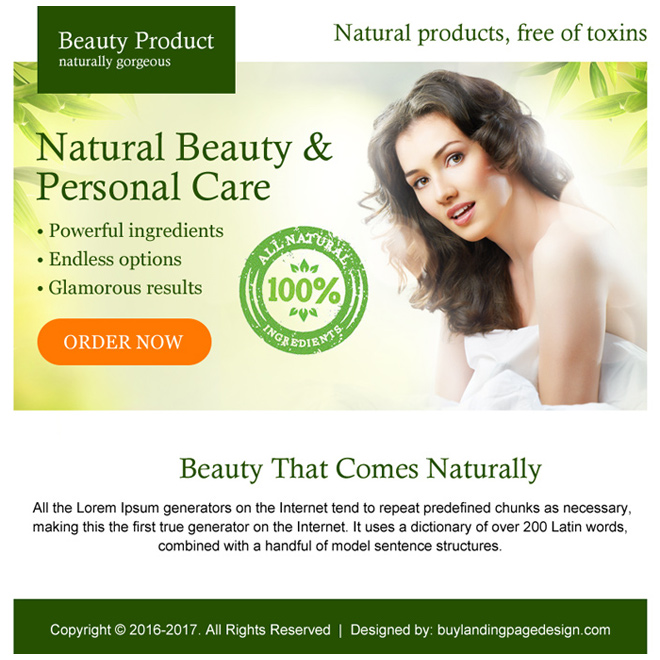 natural beauty product ppv landing page design