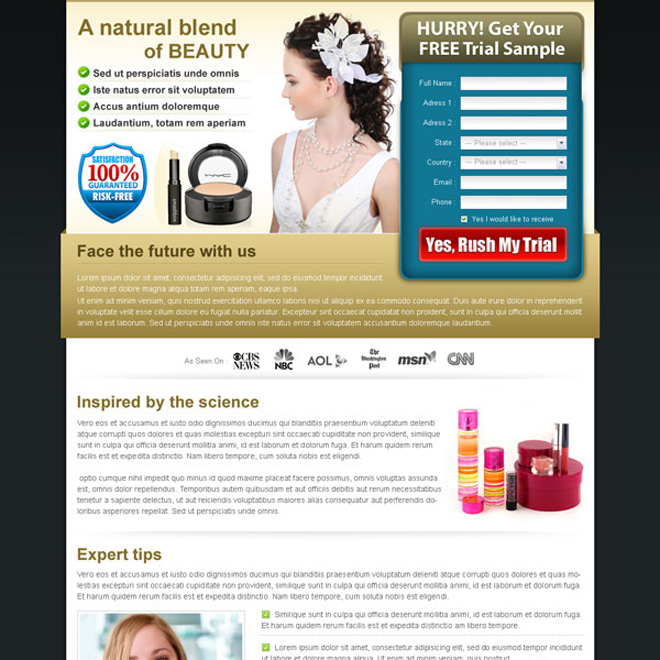 beauty product lead capturing form landing page