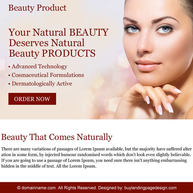 natural beauty product ppv landing page design