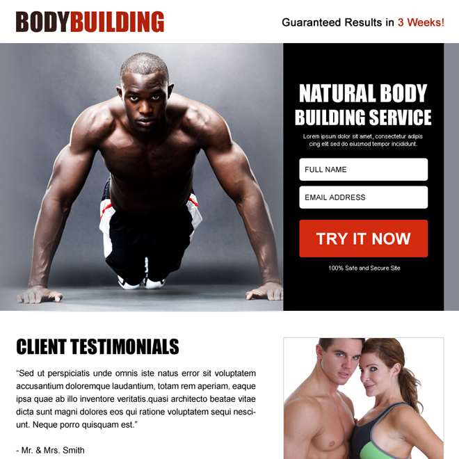 natural body building free trial ppv landing page design