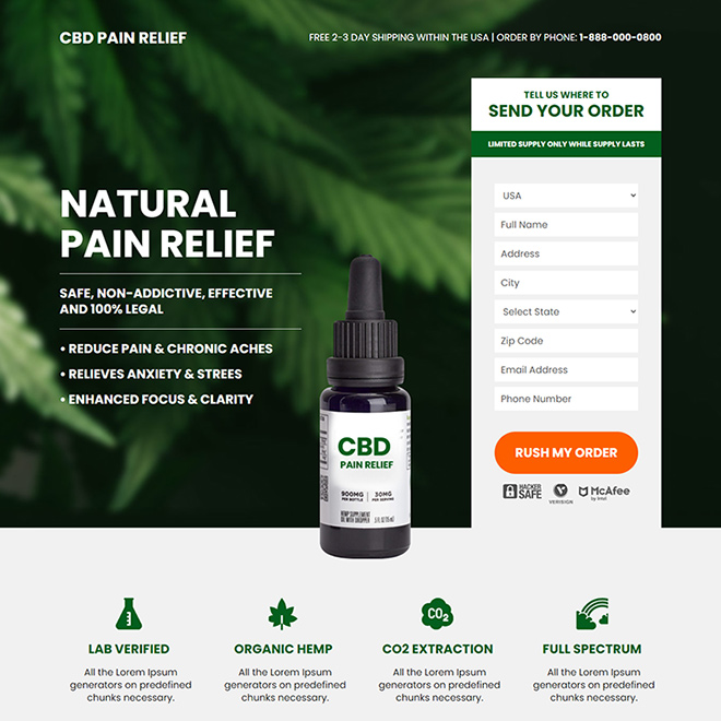 natural pain relief supplement selling responsive landing page design
