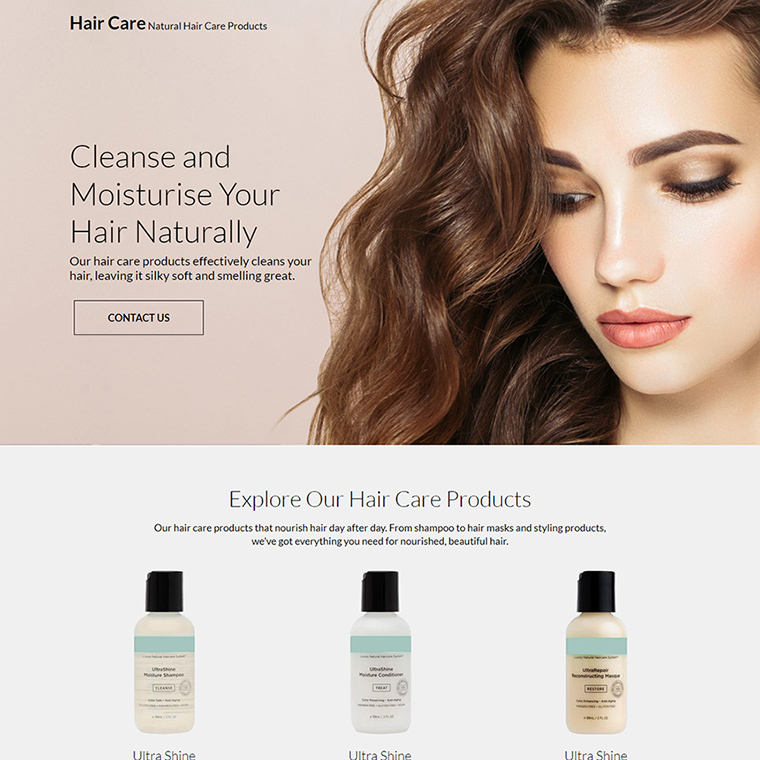 natural hair care products responsive landing page