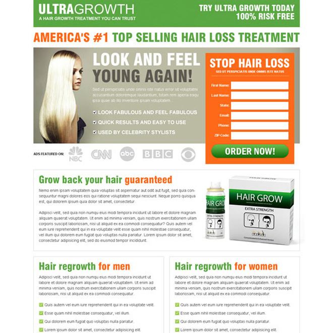 top selling hair loss treatment order now lead capture landing page Hair Loss example