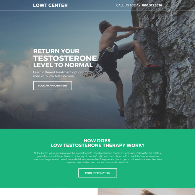 natural low testosterone responsive lead capturing landing page