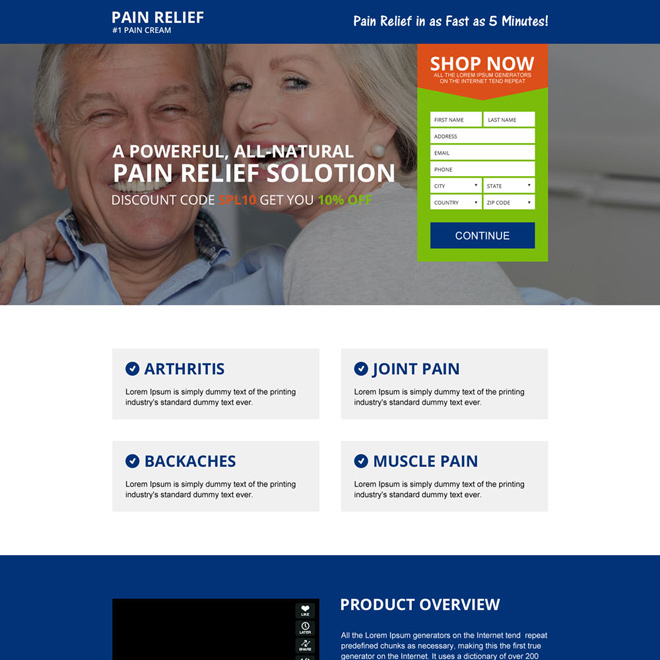 responsive natural pain relief cream landing page