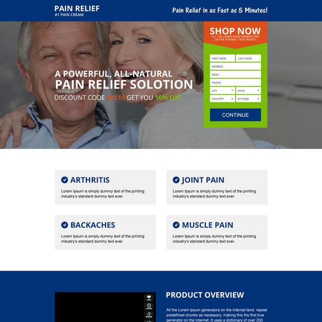 responsive natural pain relief cream landing page Pain Relief example